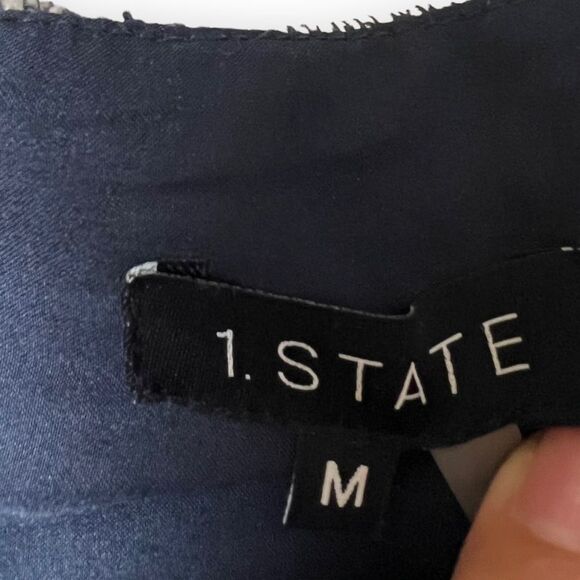 1.STATE Cotton Rustic Tweed Navy and White Fringe Dress - Picture 11 of 11